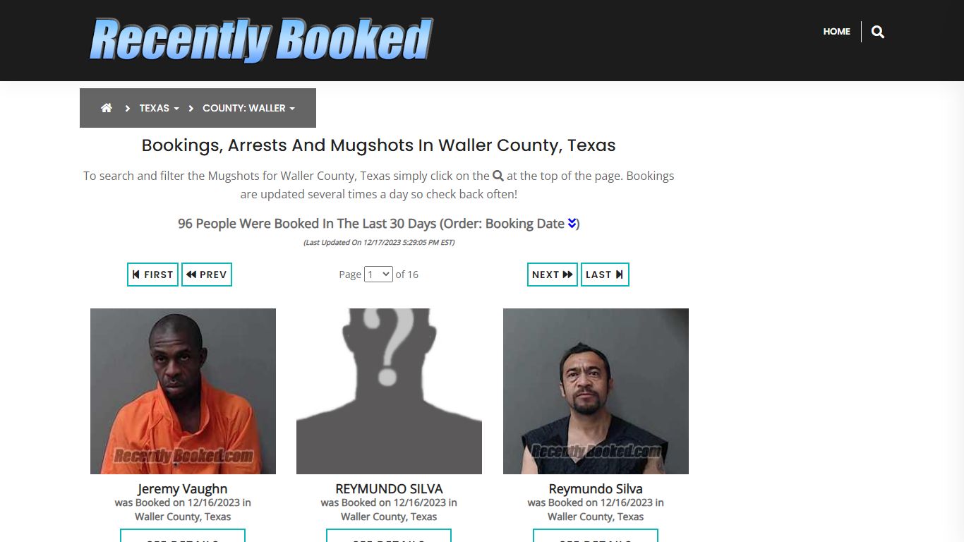 Recent bookings, Arrests, Mugshots in Waller County, Texas